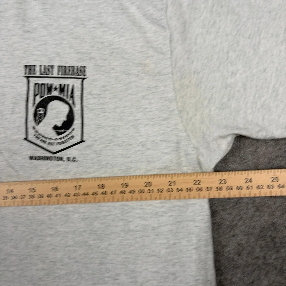 Army Military  T Shirt Mens XL Gray Vintage POW MIA Last Firebase Made USA 80s - Picture 10 of 13